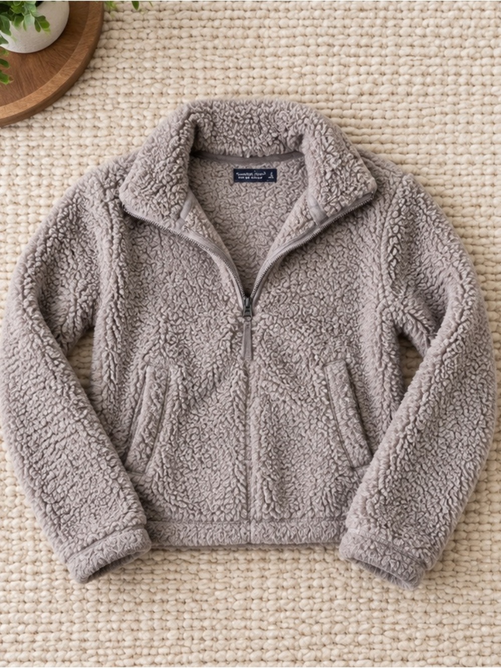 Abercrombie & Fitch Taupe Sherpa Zip-Up Jacket